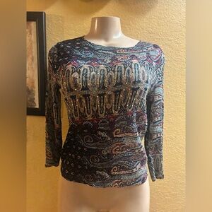 Alberto Makali Blue and Red Patterned Blouse